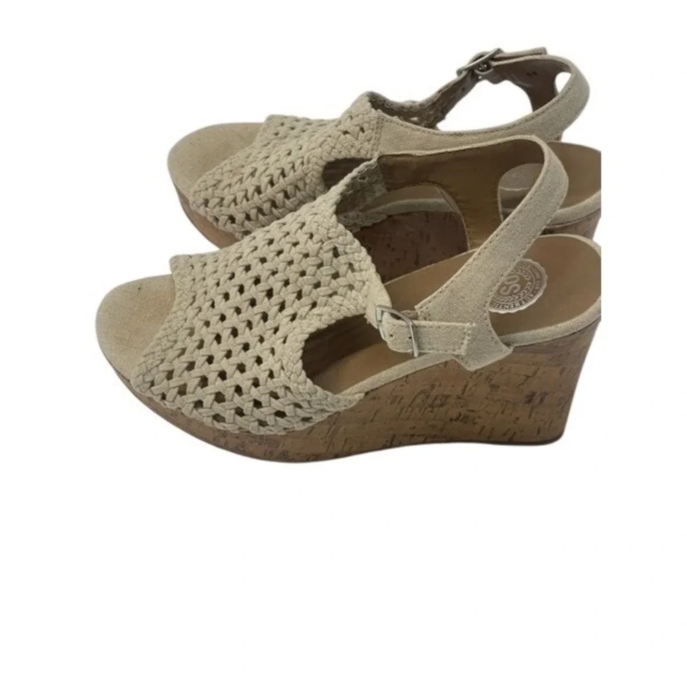Size 9 SO Authentic American Heritage Beige‎ Woven Wedge Sandals Cork Platform
